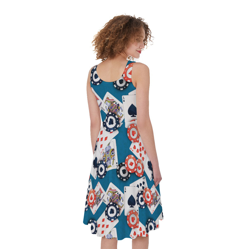 Casino Poker Pattern Print Women's Sleeveless Dress