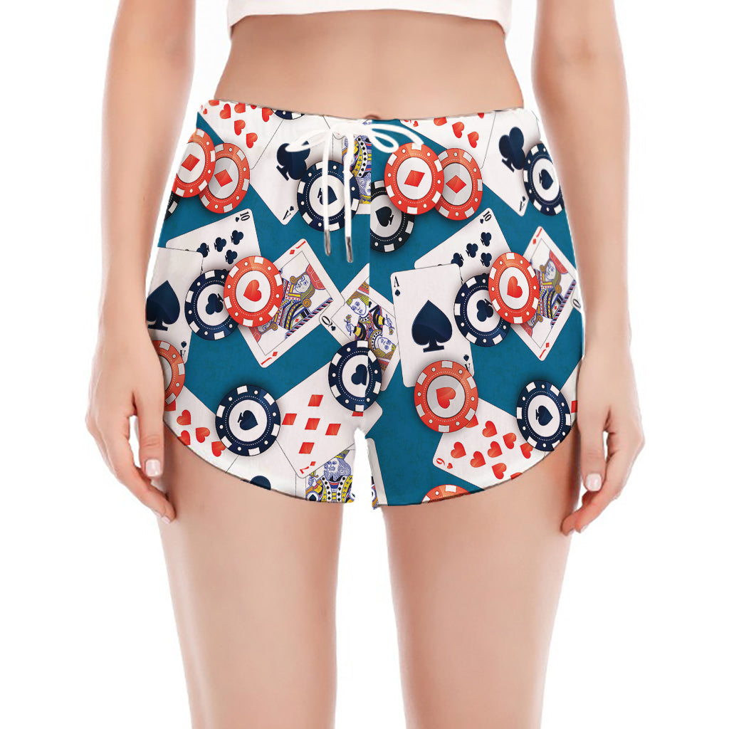 Casino Poker Pattern Print Women's Split Running Shorts