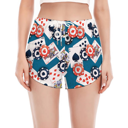 Casino Poker Pattern Print Women's Split Running Shorts