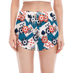 Casino Poker Pattern Print Women's Split Running Shorts