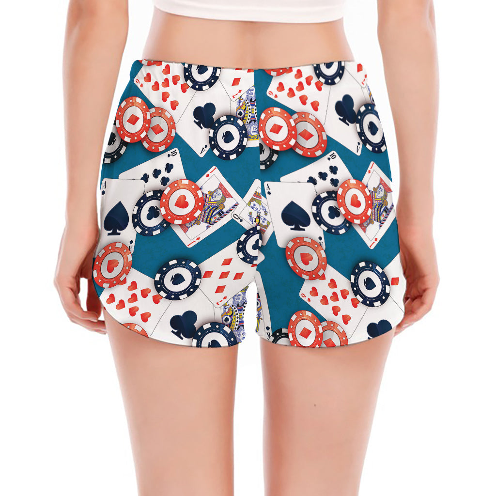 Casino Poker Pattern Print Women's Split Running Shorts