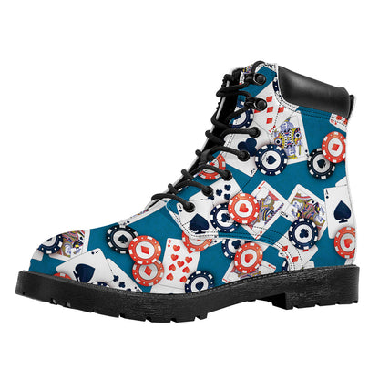 Casino Poker Pattern Print Work Boots