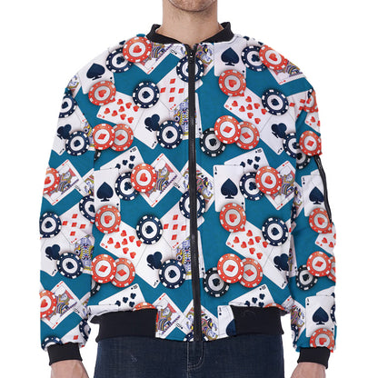 Casino Poker Pattern Print Zip Sleeve Bomber Jacket
