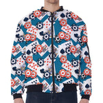 Casino Poker Pattern Print Zip Sleeve Bomber Jacket