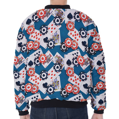 Casino Poker Pattern Print Zip Sleeve Bomber Jacket