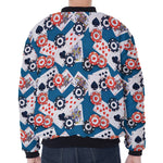Casino Poker Pattern Print Zip Sleeve Bomber Jacket