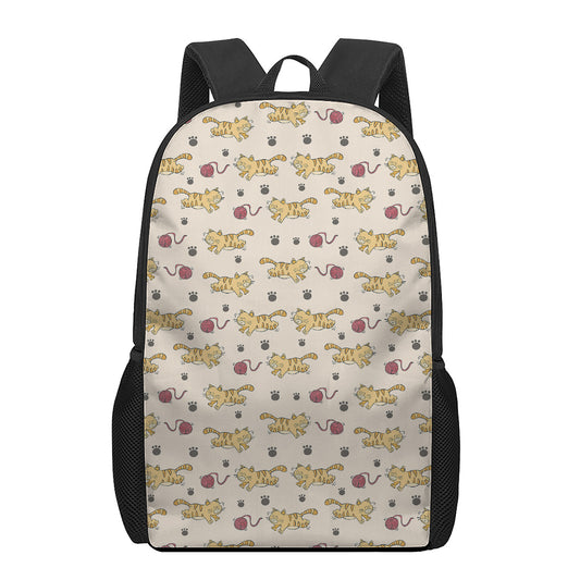 Cat And Yarn Ball Pattern Print 17 Inch Backpack