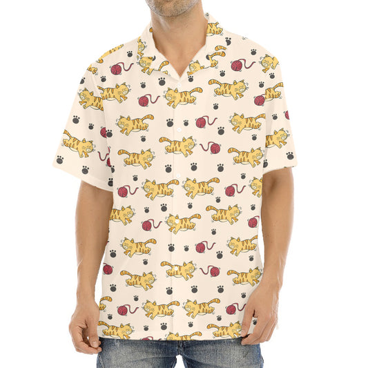 Cat And Yarn Ball Pattern Print Aloha Shirt