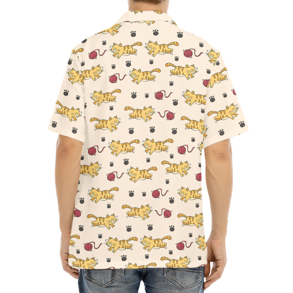 Cat And Yarn Ball Pattern Print Aloha Shirt