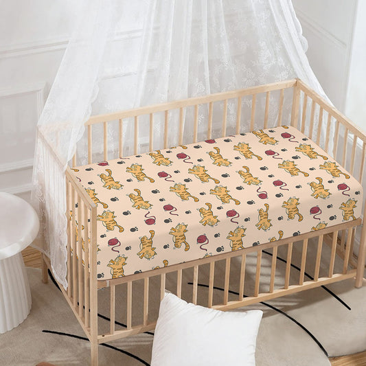 Cat And Yarn Ball Pattern Print Baby Crib Sheet