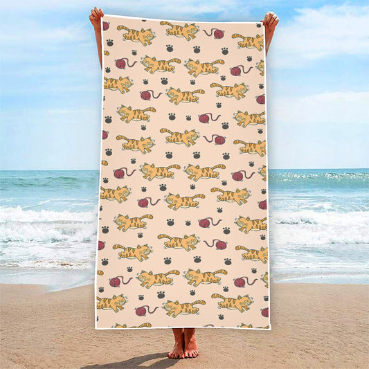 Cat And Yarn Ball Pattern Print Beach Towel