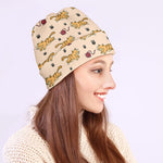Cat And Yarn Ball Pattern Print Beanie