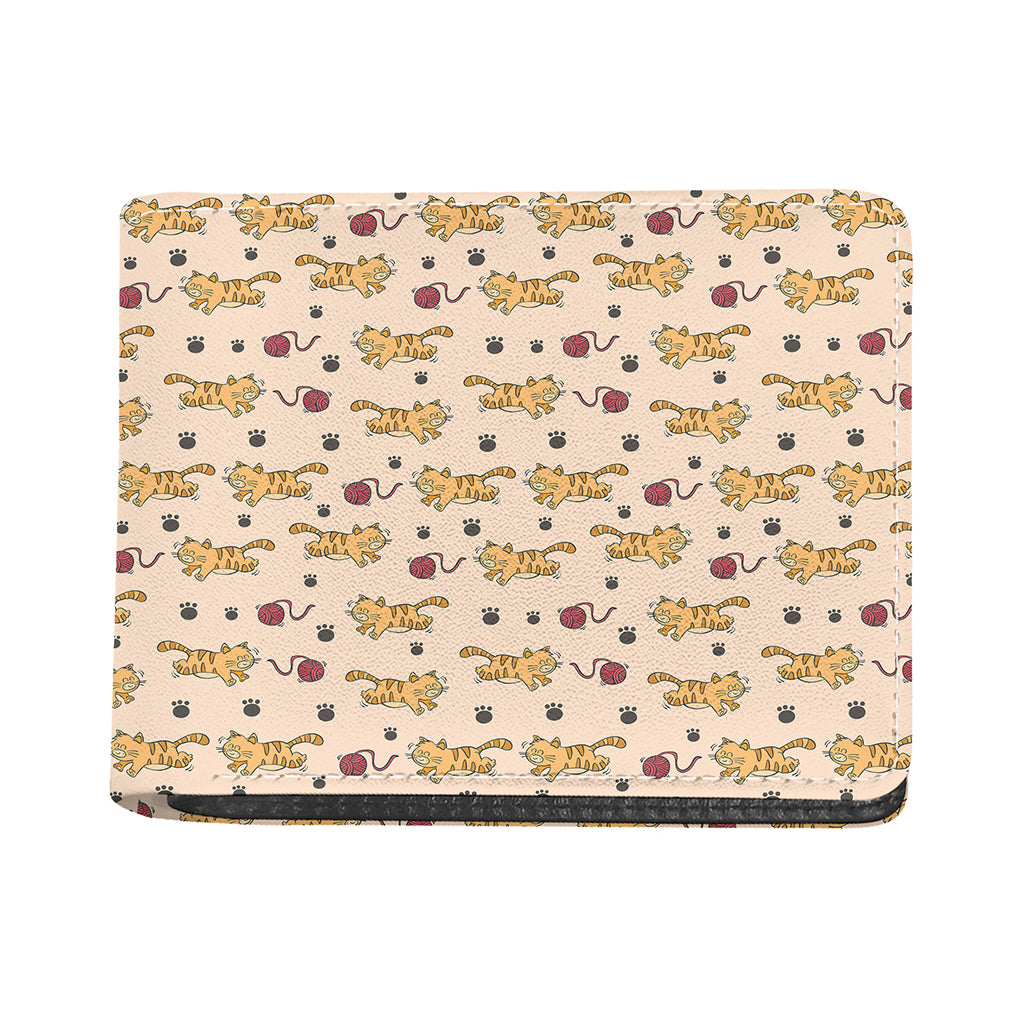 Cat And Yarn Ball Pattern Print Bifold Wallet