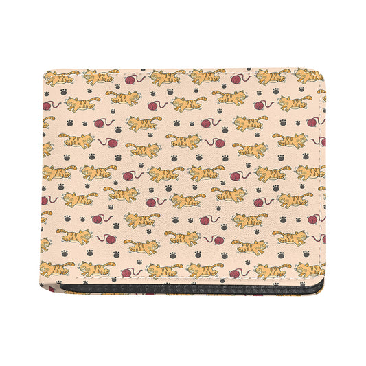 Cat And Yarn Ball Pattern Print Bifold Wallet