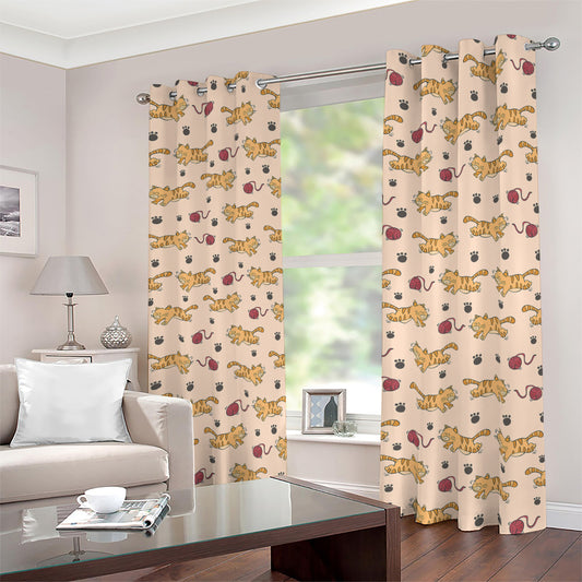 Cat And Yarn Ball Pattern Print Blackout Grommet Curtains