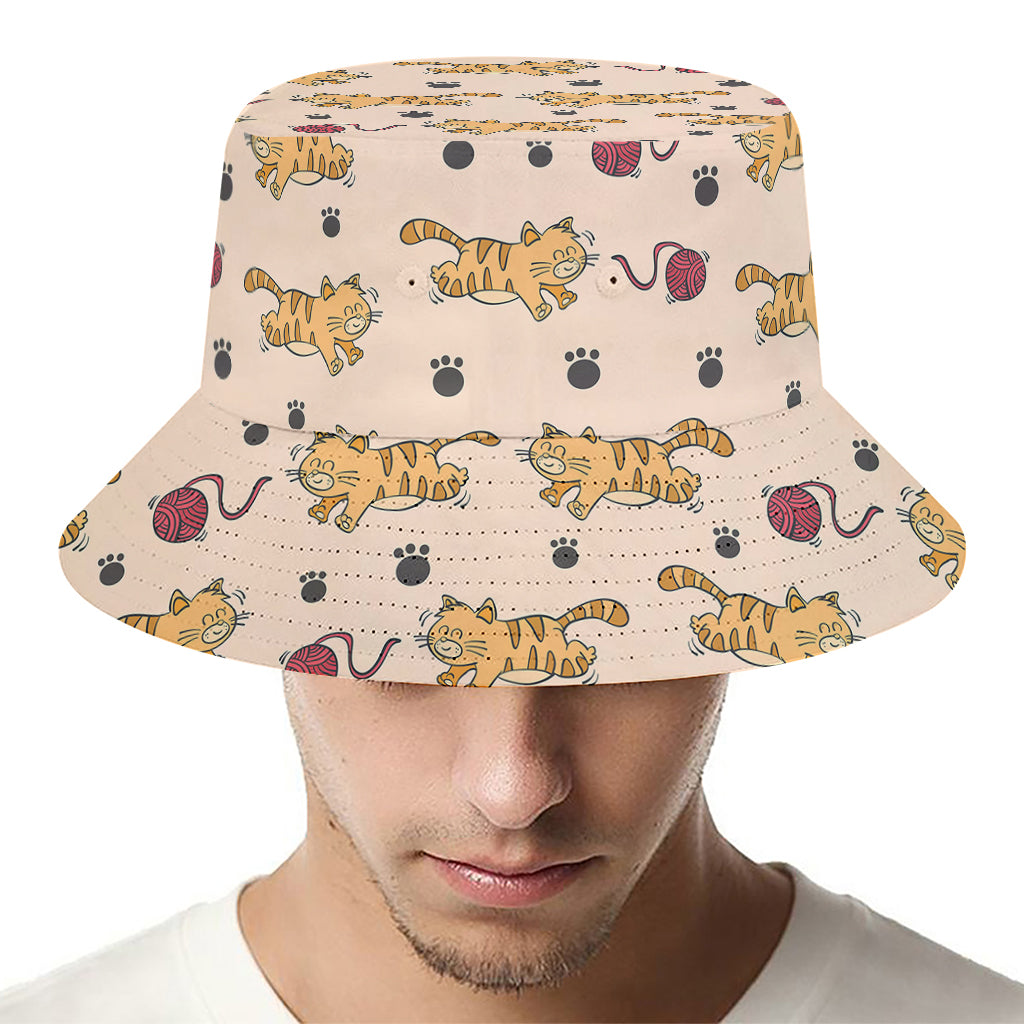 Cat And Yarn Ball Pattern Print Bucket Hat