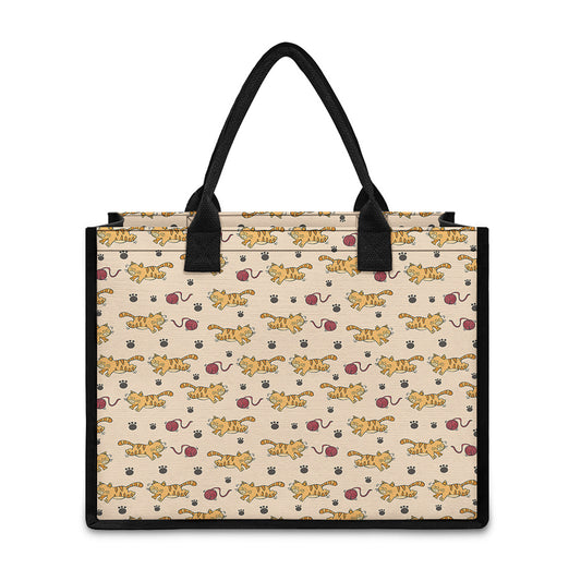 Cat And Yarn Ball Pattern Print Canvas Tote Bag