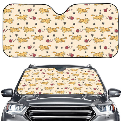 Cat And Yarn Ball Pattern Print Car Windshield Sun Shade