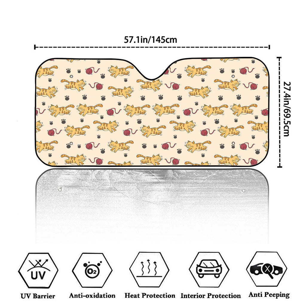 Cat And Yarn Ball Pattern Print Car Windshield Sun Shade