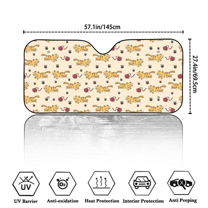 Cat And Yarn Ball Pattern Print Car Windshield Sun Shade
