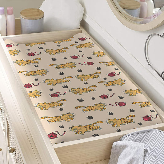 Cat And Yarn Ball Pattern Print Changing Pad Cover