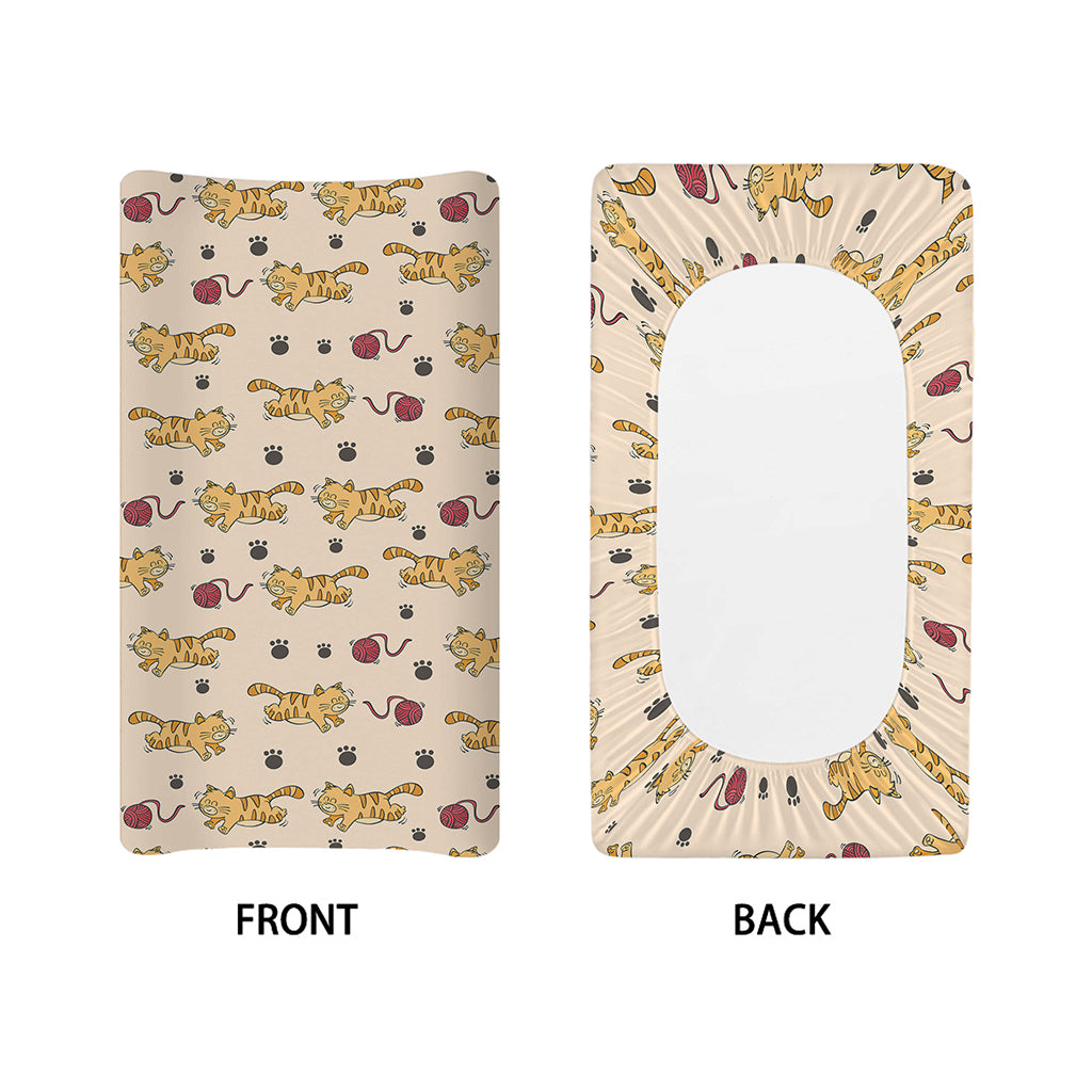 Cat And Yarn Ball Pattern Print Changing Pad Cover