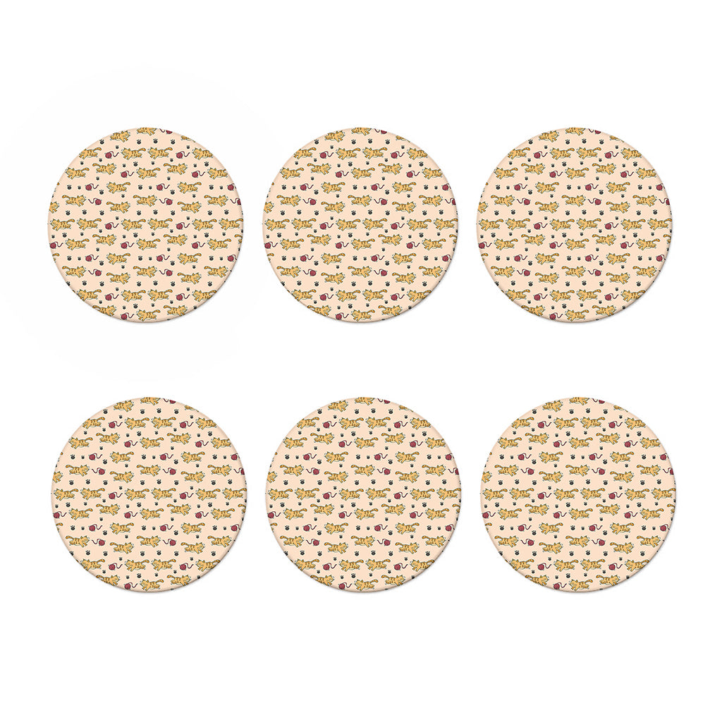 Cat And Yarn Ball Pattern Print Coaster Set