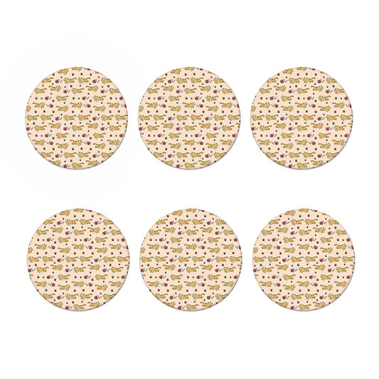 Cat And Yarn Ball Pattern Print Coaster Set