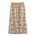 Cat And Yarn Ball Pattern Print Cotton Front Slit Maxi Skirt