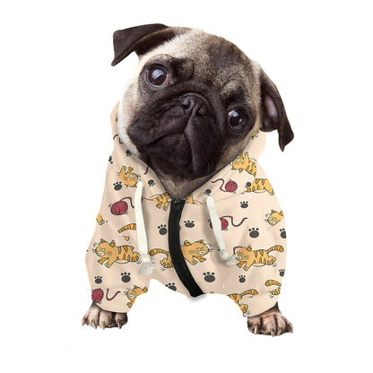 Cat And Yarn Ball Pattern Print Dog Zip Up Hoodie