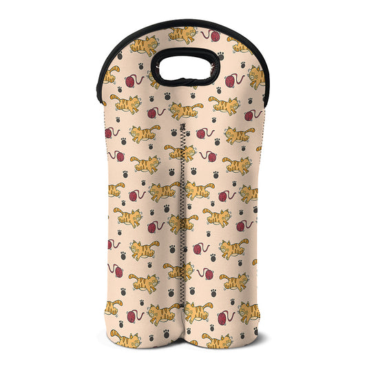 Cat And Yarn Ball Pattern Print Double Neoprene Wine Tote