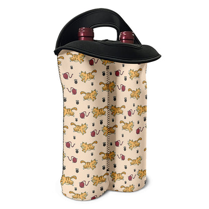 Cat And Yarn Ball Pattern Print Double Neoprene Wine Tote