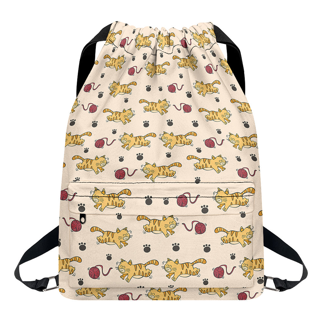 Cat And Yarn Ball Pattern Print Drawstring Backpack