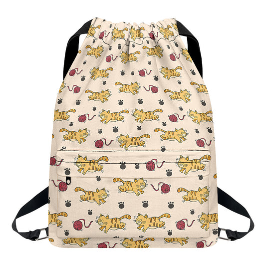 Cat And Yarn Ball Pattern Print Drawstring Backpack