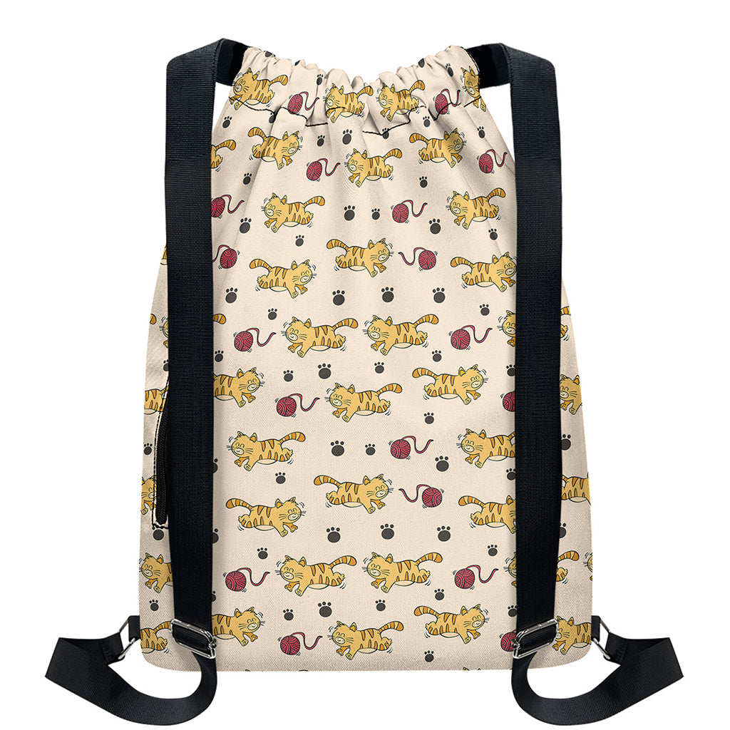 Cat And Yarn Ball Pattern Print Drawstring Backpack