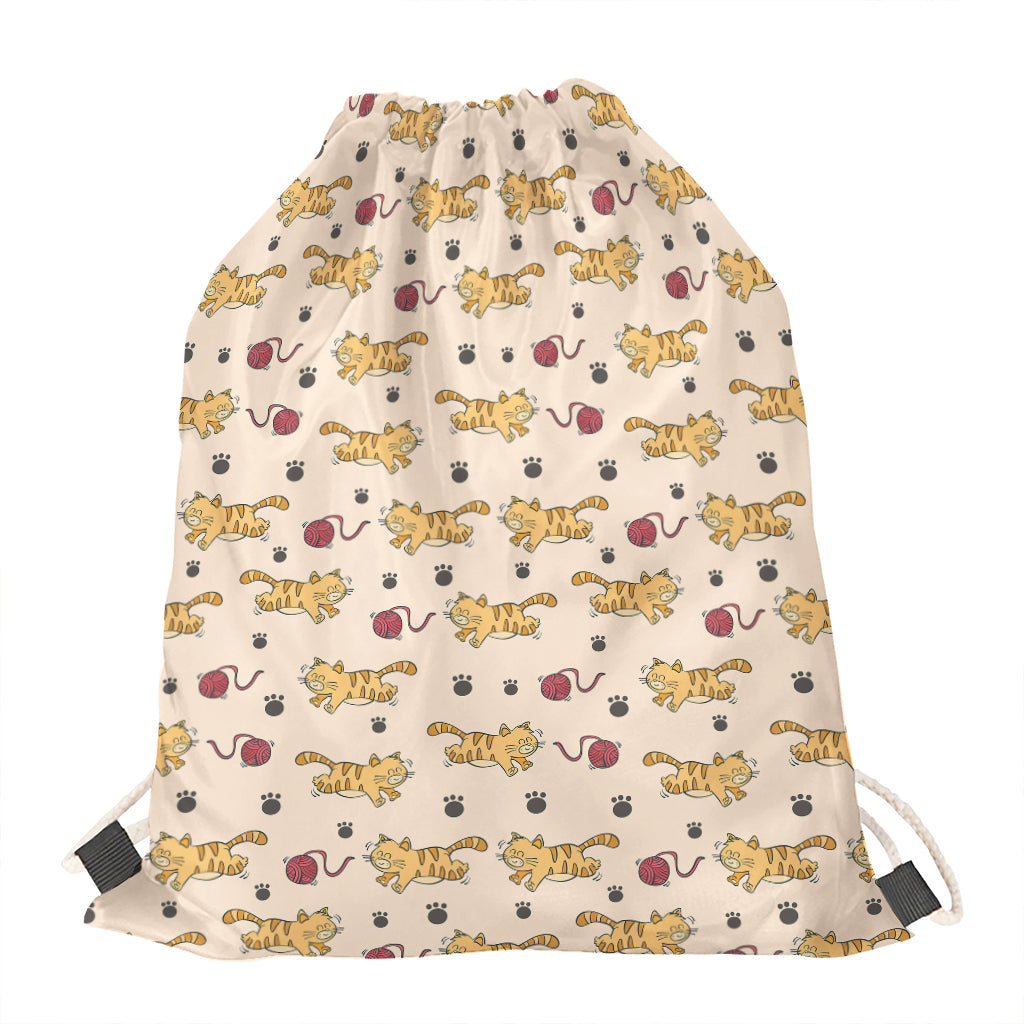 Cat And Yarn Ball Pattern Print Drawstring Bag