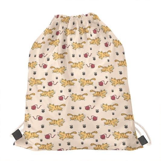 Cat And Yarn Ball Pattern Print Drawstring Bag