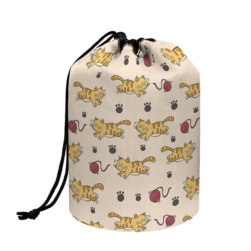 Cat And Yarn Ball Pattern Print Drawstring Makeup Bag
