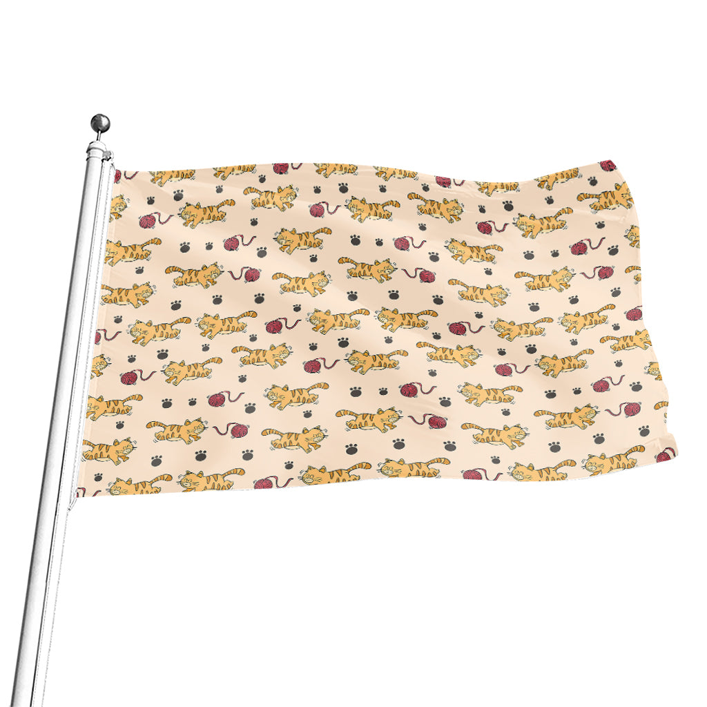Cat And Yarn Ball Pattern Print Flag