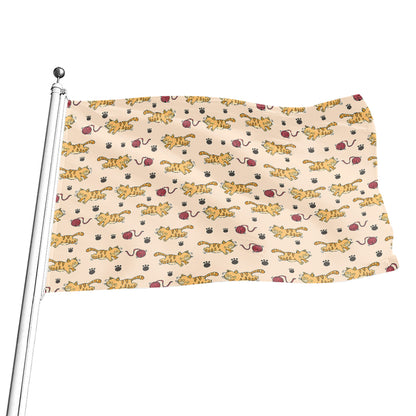 Cat And Yarn Ball Pattern Print Flag