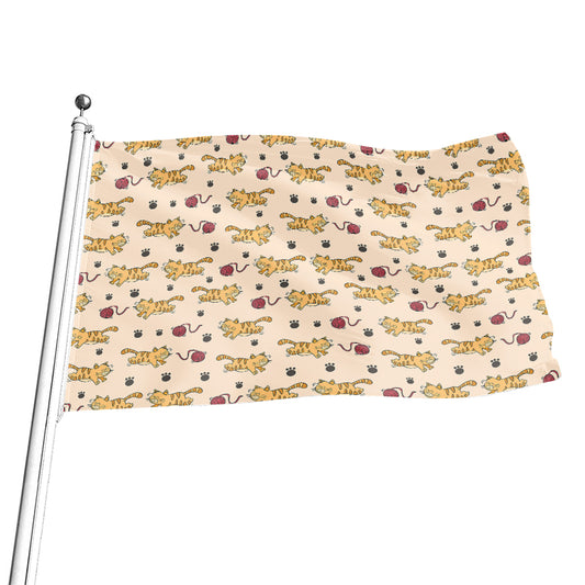Cat And Yarn Ball Pattern Print Flag