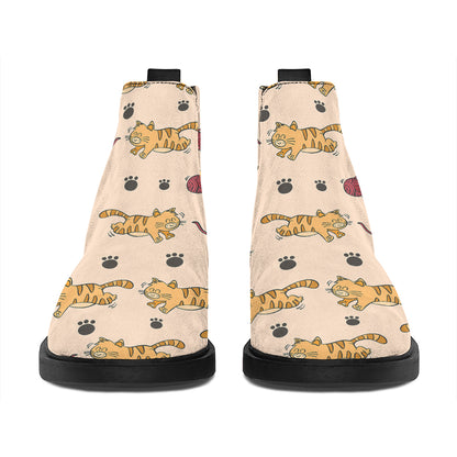 Cat And Yarn Ball Pattern Print Flat Ankle Boots