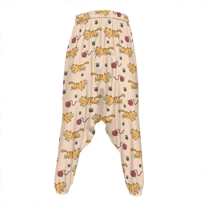 Cat And Yarn Ball Pattern Print Hammer Pants