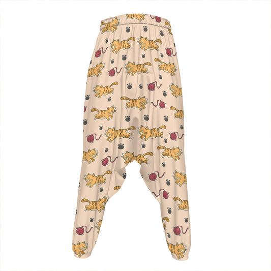 Cat And Yarn Ball Pattern Print Hammer Pants