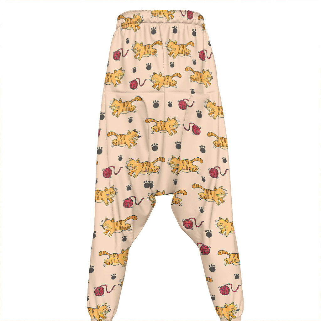 Cat And Yarn Ball Pattern Print Hammer Pants