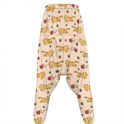 Cat And Yarn Ball Pattern Print Hammer Pants