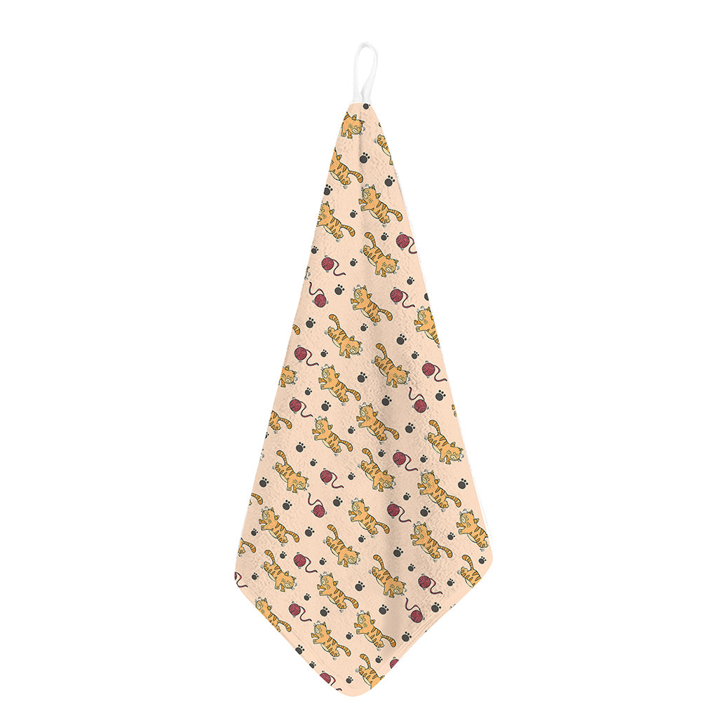 Cat And Yarn Ball Pattern Print Hand Towel