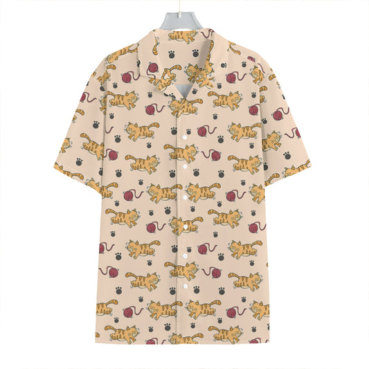 Cat And Yarn Ball Pattern Print Hawaiian Shirt