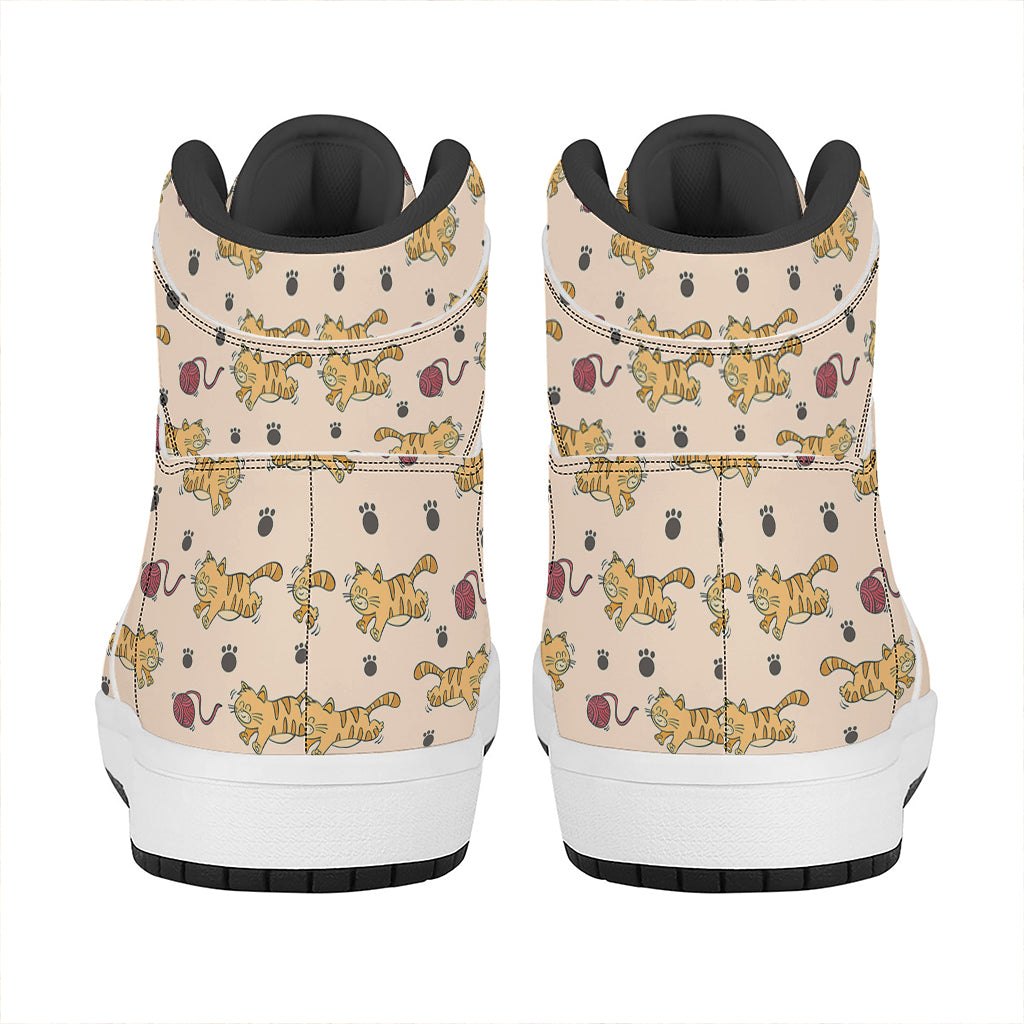 Cat And Yarn Ball Pattern Print High Top Leather Sneakers