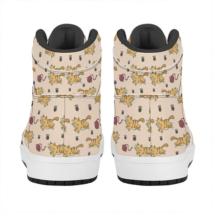 Cat And Yarn Ball Pattern Print High Top Leather Sneakers